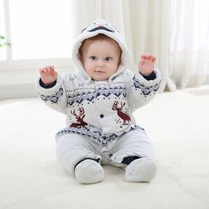 BNWT Kid Girls Boys Romper White Reindeer Baby Outfit Cotton Snowsuit 9-12M